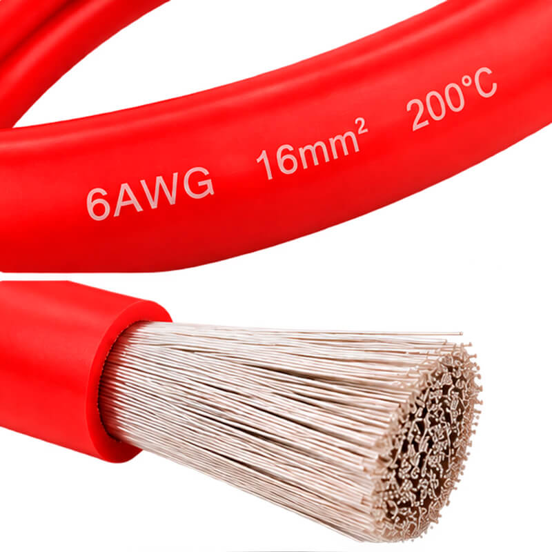 Силіконовий кабель 6 AWG 16 мм² червоний мідний гнучкий для АКБ та інвертора
